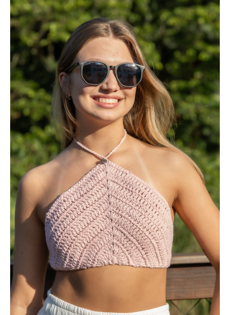 Top de Crochê Frente Única Rosa Envelhecido Hawewe - Único